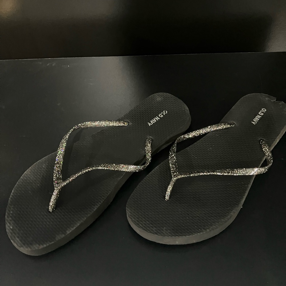Old Navy Black Sandals with Glitter Straps